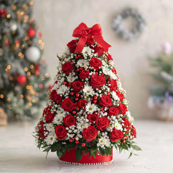 Christmas Rose Tree Floral Arrangement